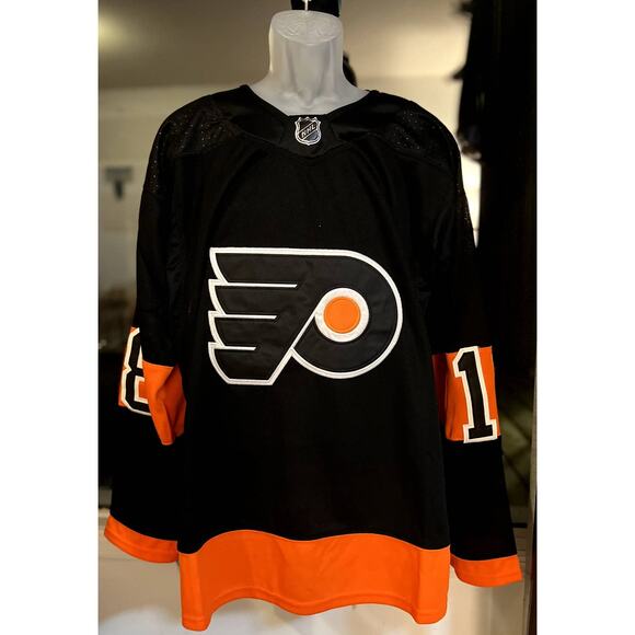 Flyers Jersey -New Sz:52 Customized "Juicy J" #18 NHL Hockey Adidas Black/Orange - Picture 1 of 5